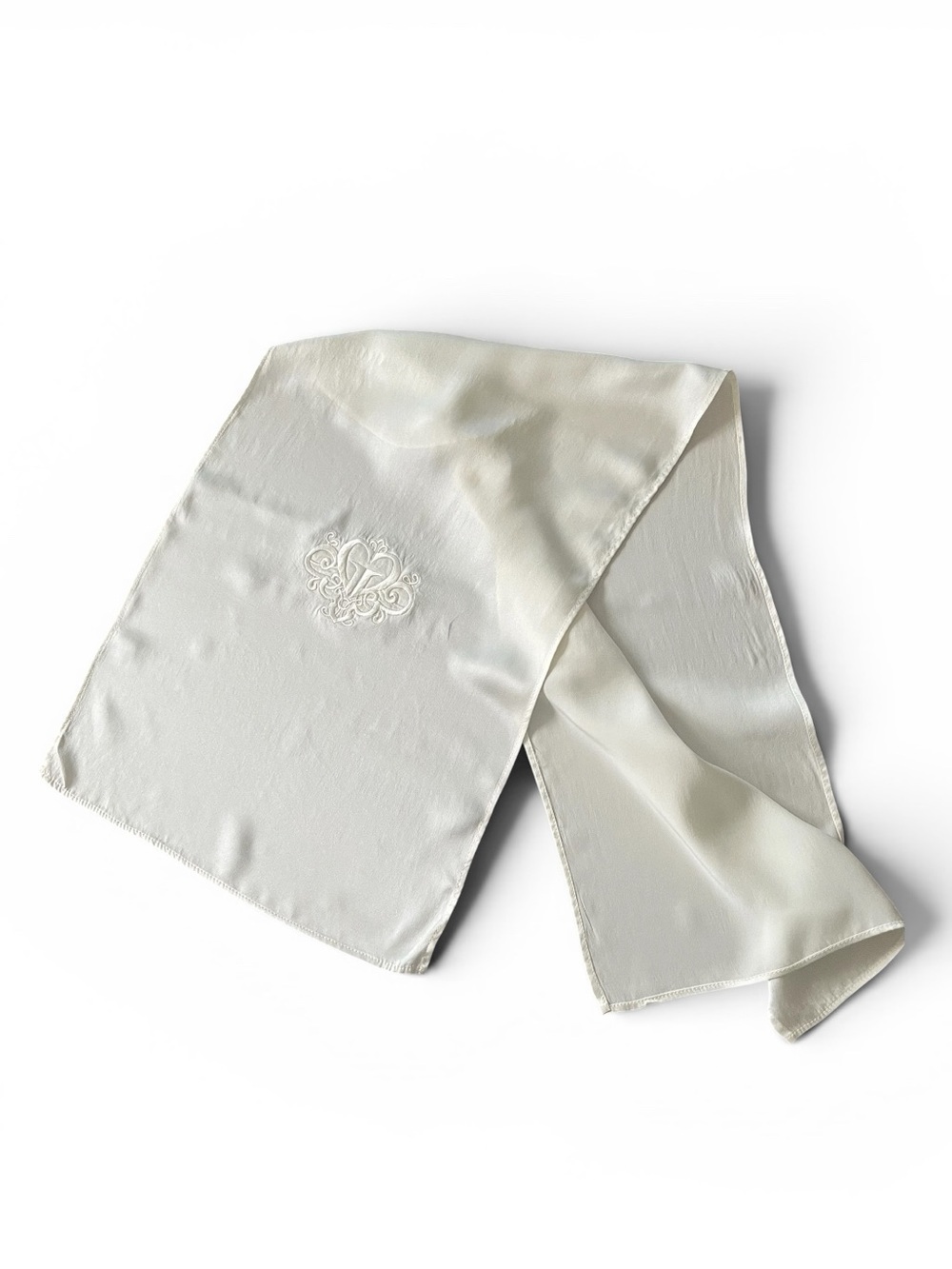 Luxury White Tone-on-Tone Embroidered Letter "T" Monogram Linen Sash / Runner